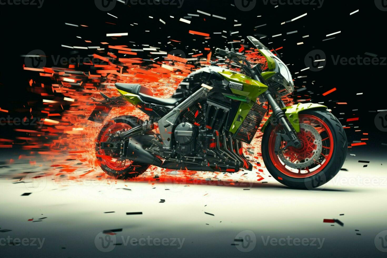 AI generated Pixelated motion Trails behind a heavy bike, dynamic pixel effect photo