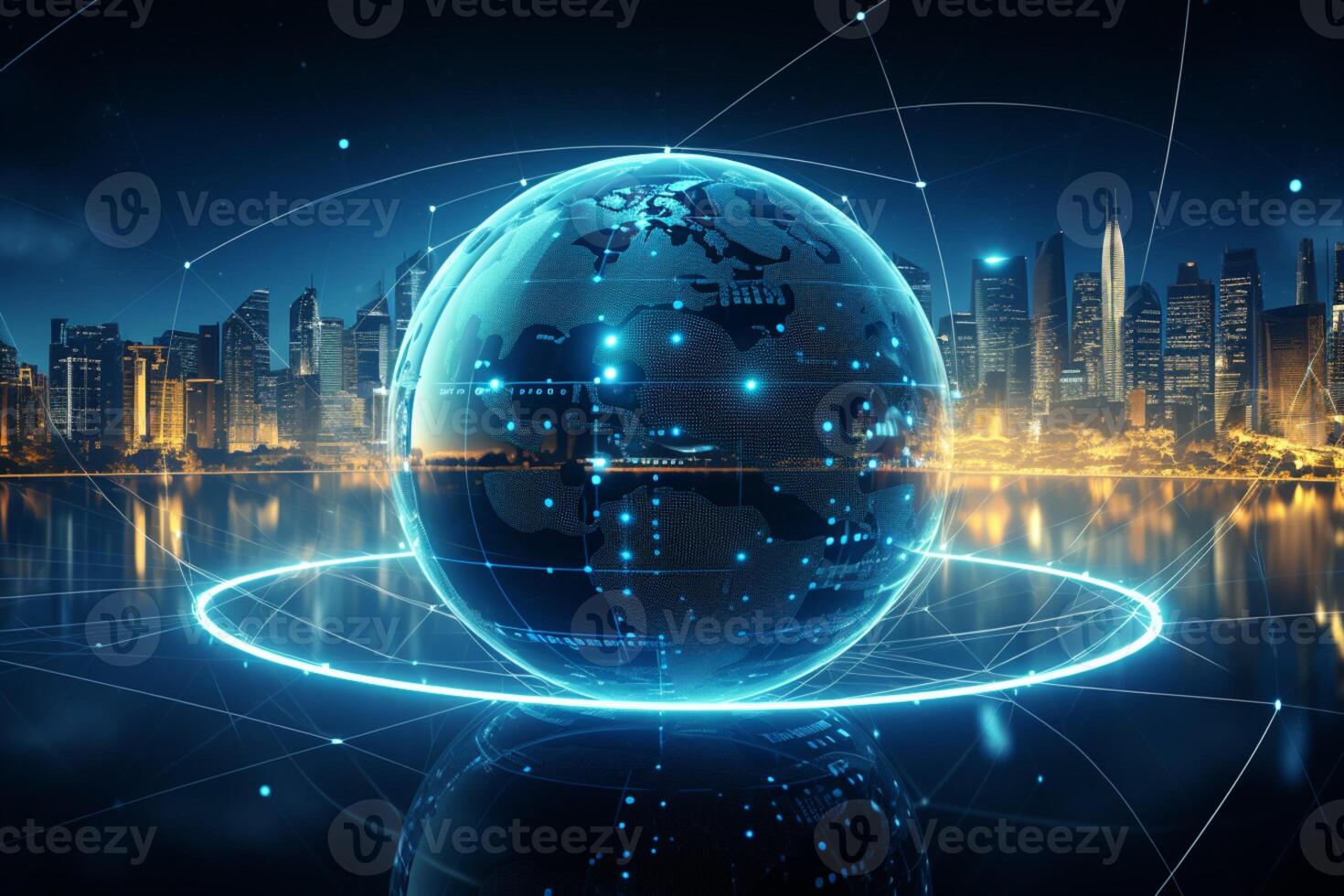 AI generated Networked business world Conceptual illustration with well