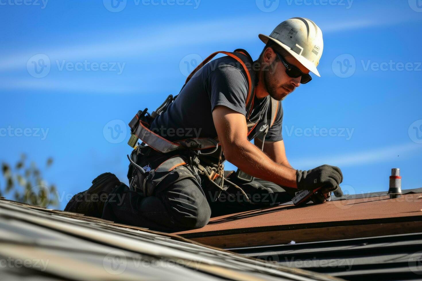 AI generated A roofer at work on a construction site  AI generated photo