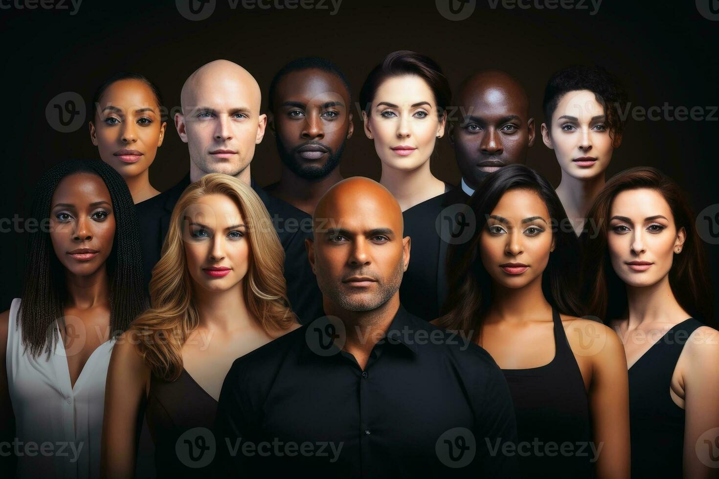 AI generated A collage of different faces of the different ethnicities. AI generated photo