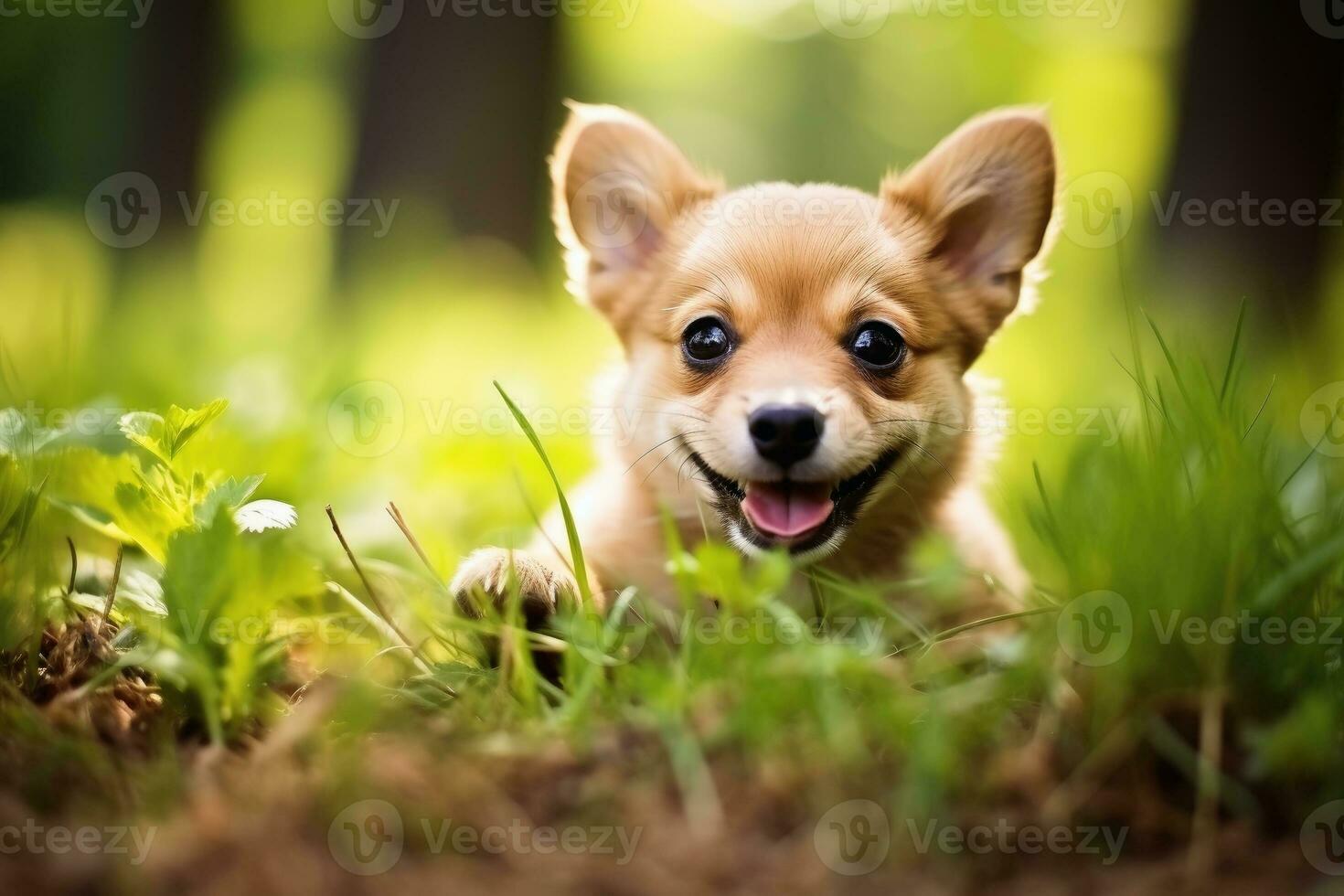 ai generado un gracioso pequeño perro al aire libre en otoño. ai generado foto