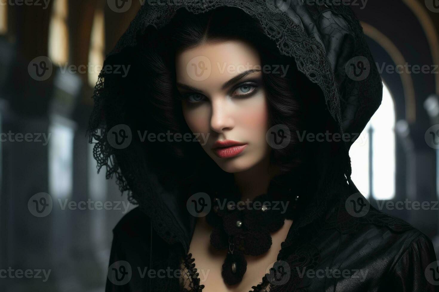 AI generated A beautiful gothic woman portrait in a traditional gothic dress. AI generated photo