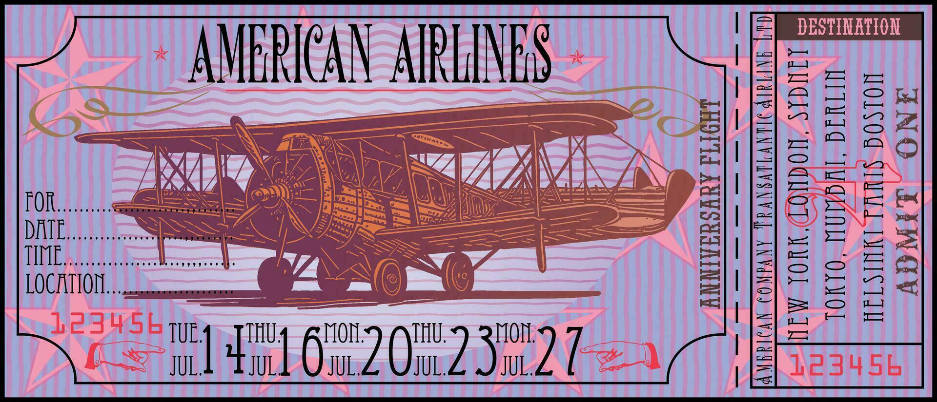 airplane ticket in a vintage style with an image of an old glider vector