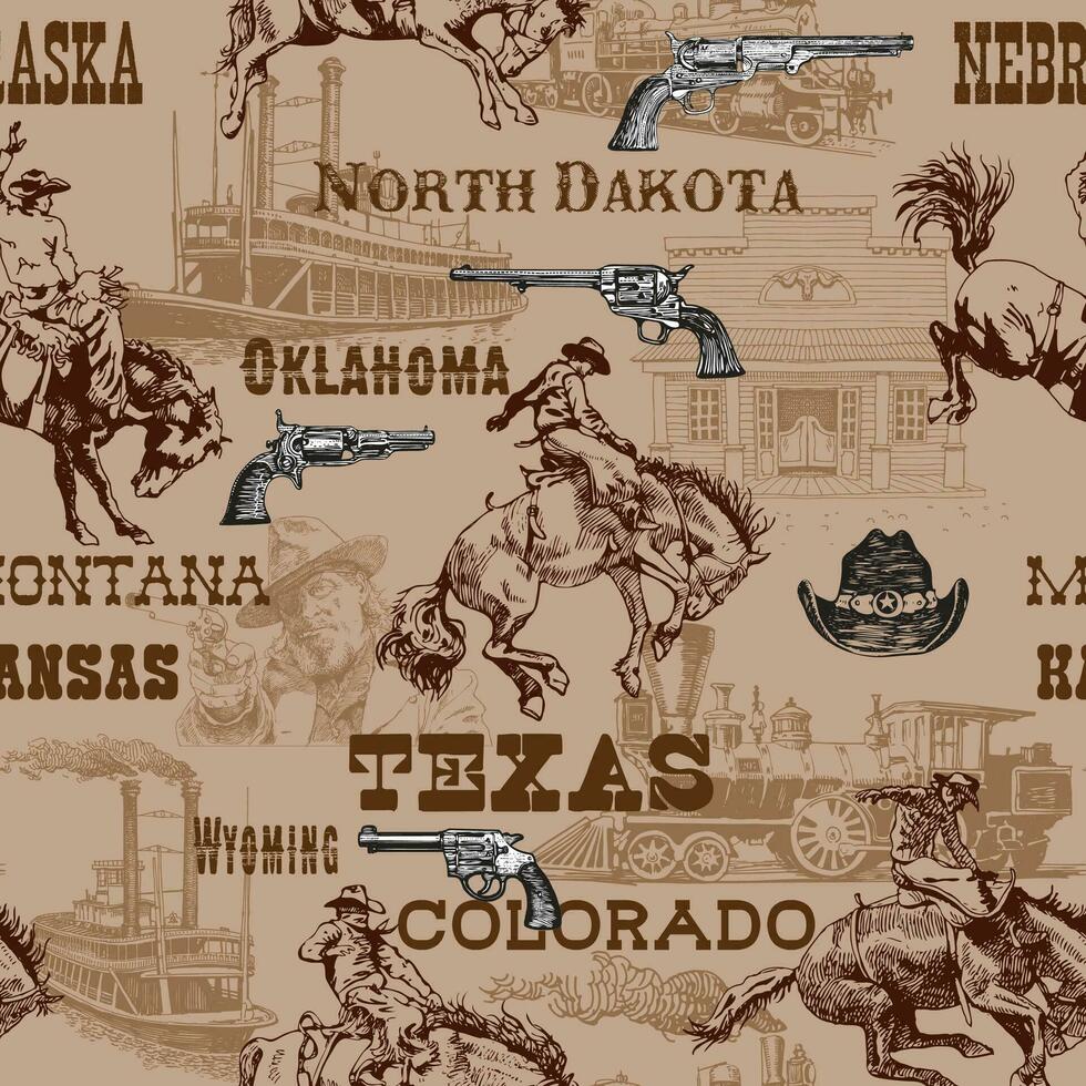 seamless texture wild west rodeo cowboys vector