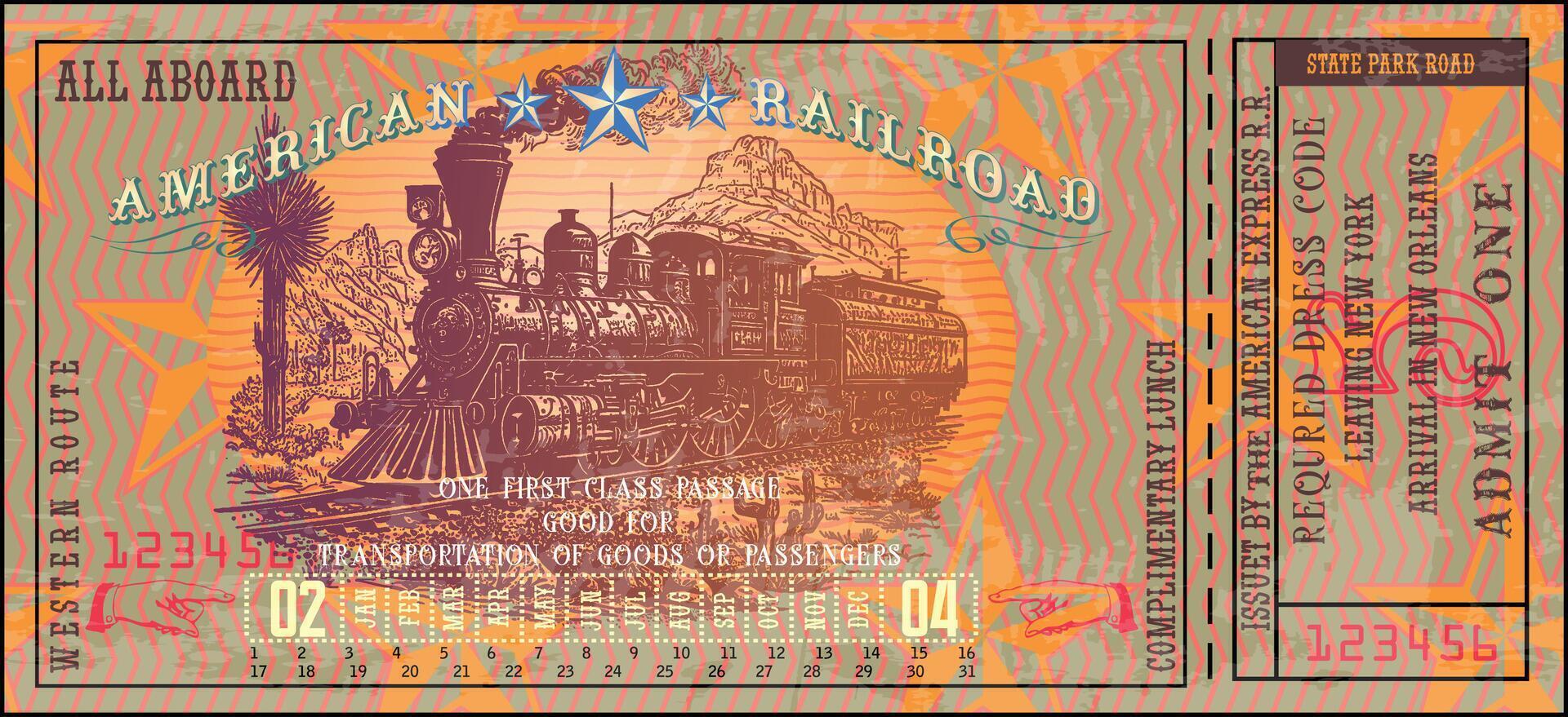 vector image of old vintage american western rail train ticket