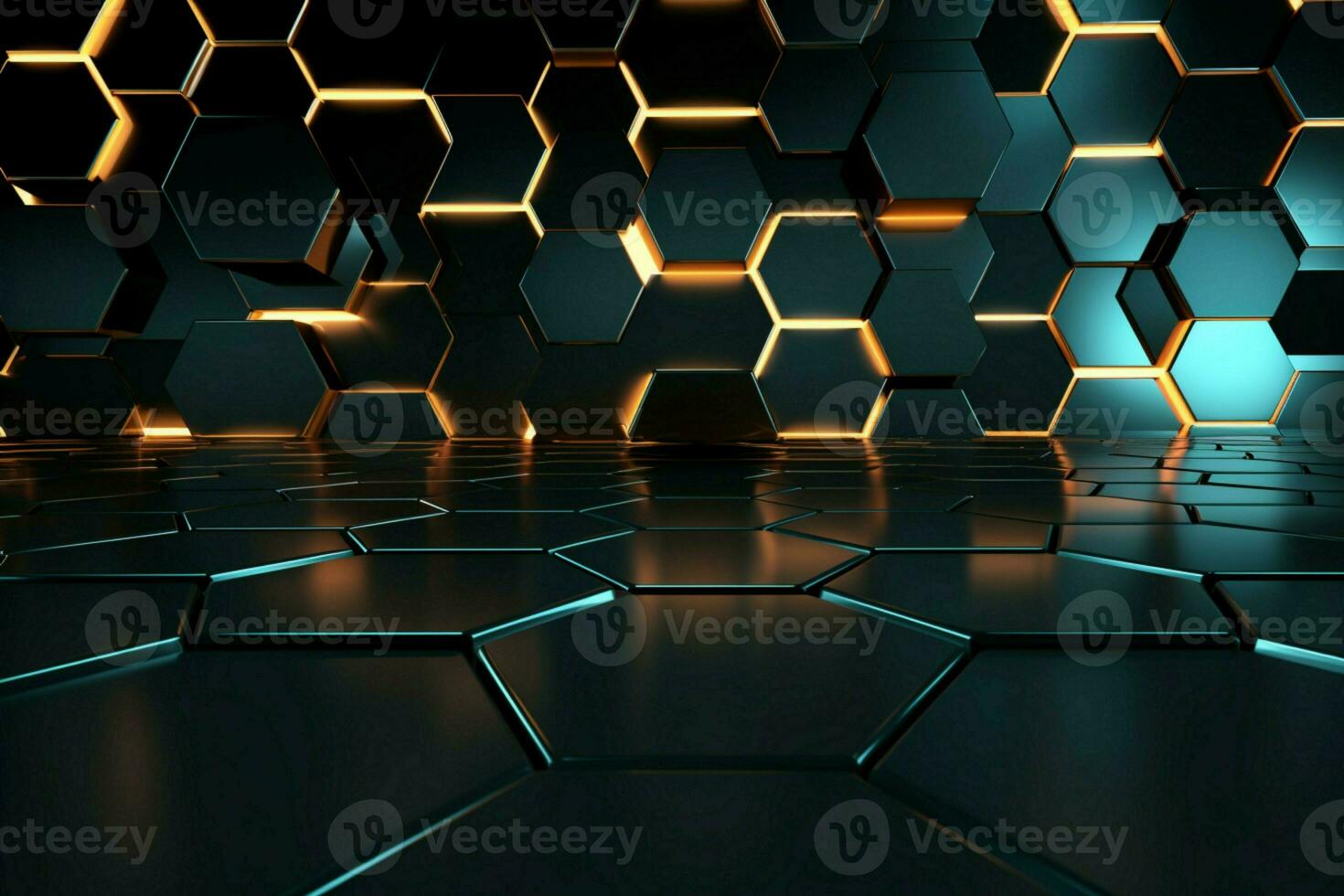 AI generated Futuristic hexagon backdrop 3D rendering creates a visually captivating abstract floor photo