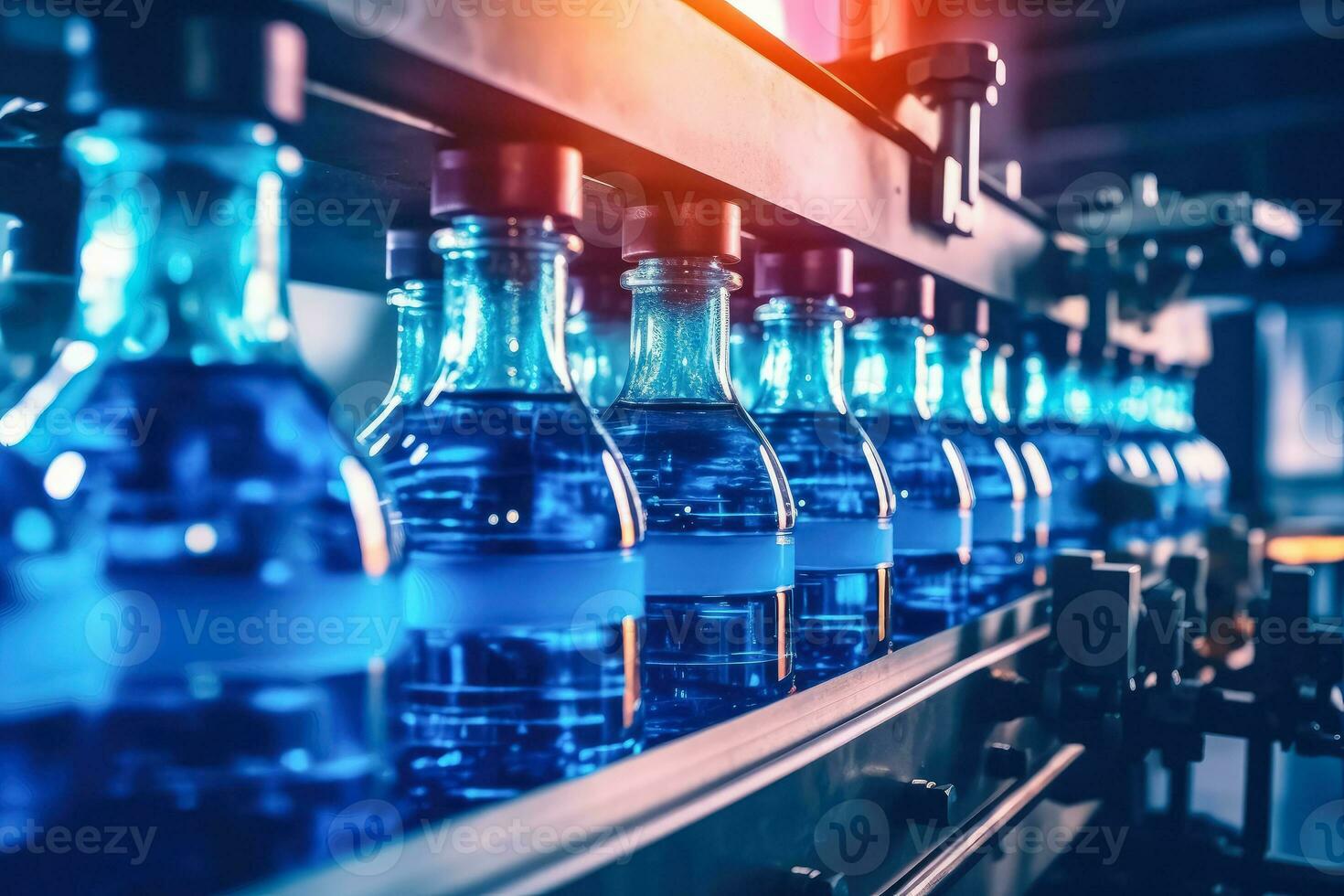 AI generated Conveyor belt , Beverage factory of fruit juice product for processing and bottling , AI Generative photo