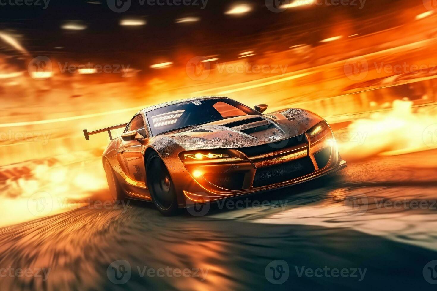 AI generated Sport Car Raceing on race track , Car drifting burning tires on speed track , AI Generative photo