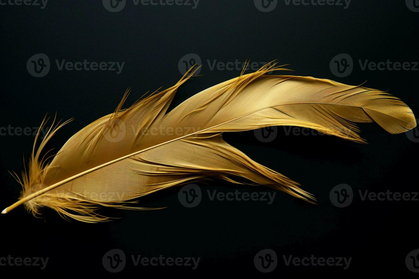 AI generated Elegant template Golden feathers on black background, fashion and beauty photo