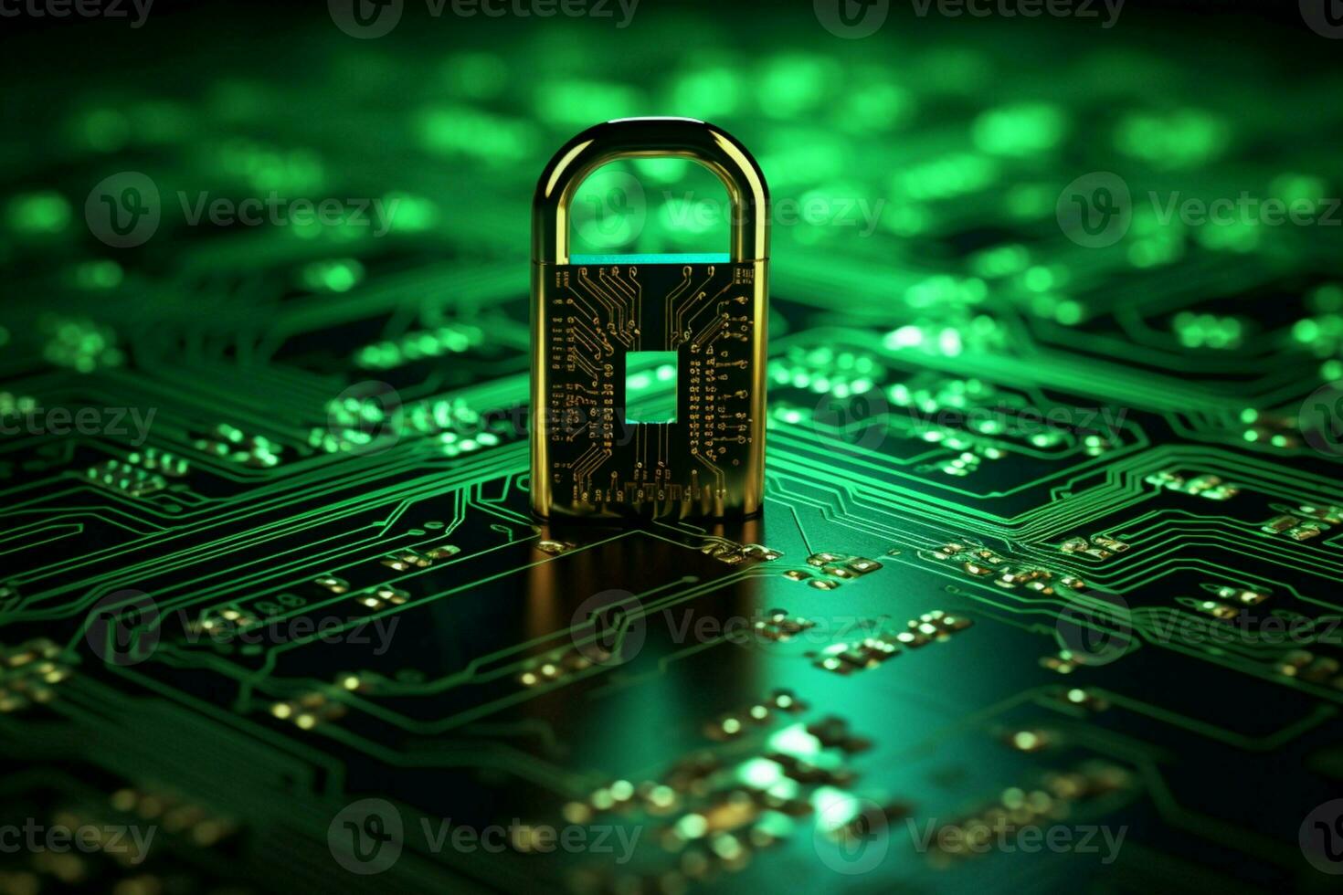 AI generated Pixelated security Key strategically placed on contrasting green code backdrop photo