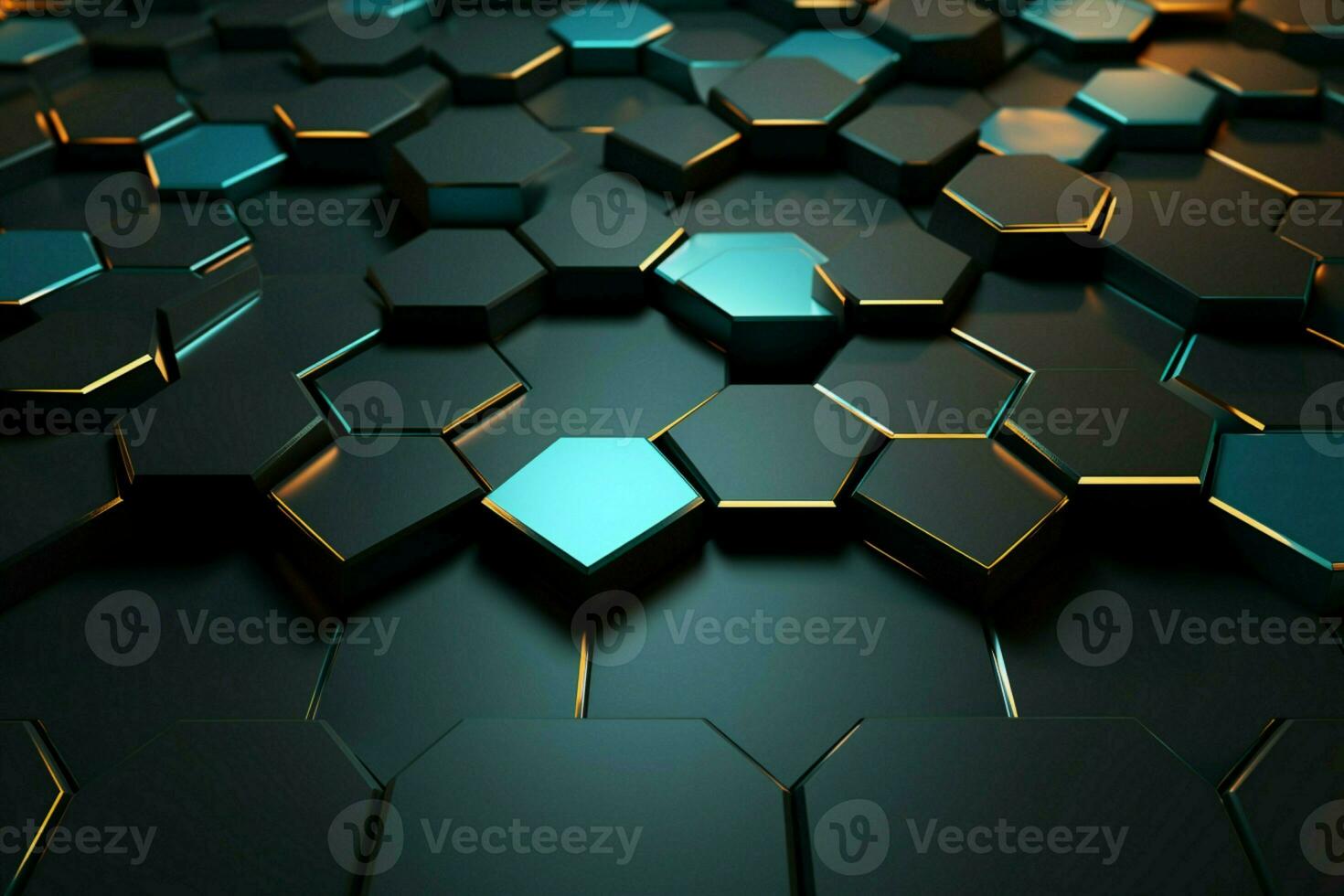 AI generated Hexagon patterned floor Abstract 3D rendering blends artistry and futuristic aesthetics photo