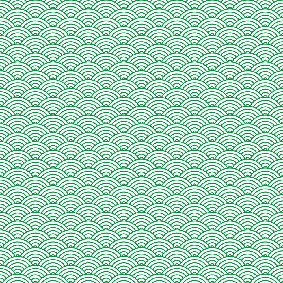 Green and white seamless geometric japanese waves pattern Seigaiha-mon vector