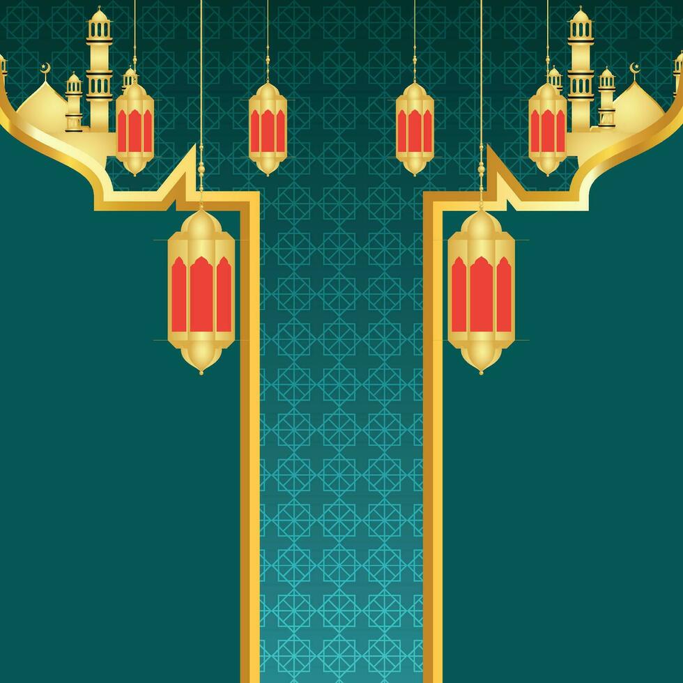 Meraj Un Nabi Islamic Frame With Lantern Ramadan Kareem Arabic Border Flyer Poster Design vector