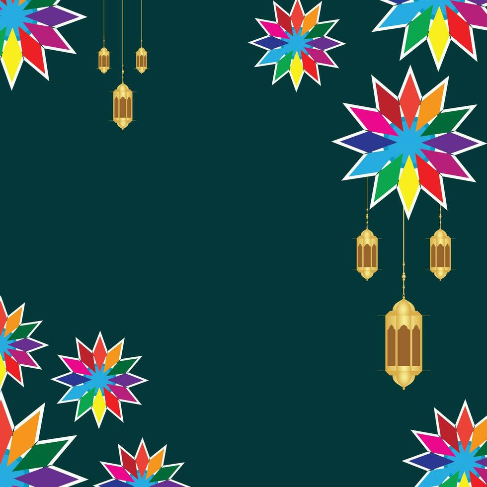 Meraj Un Nabi Islamic Frame With Lantern Ramadan Kareem Arabic Border Flyer Poster Design vector