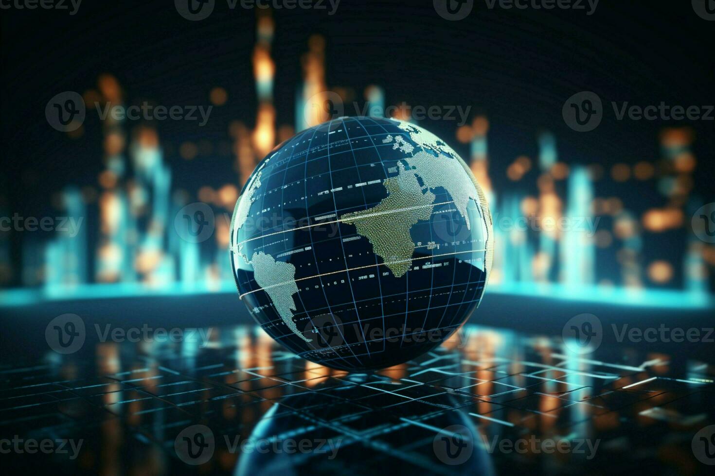 AI generated Global finance Digital earth with 3D rendering financial graph overlay photo