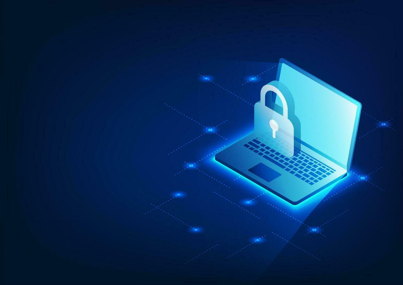 Cyber security technology background System to prevent data deletion and cyber theft You must verify your identity to access the information. Laptop screen showing lock Isometric image format vector