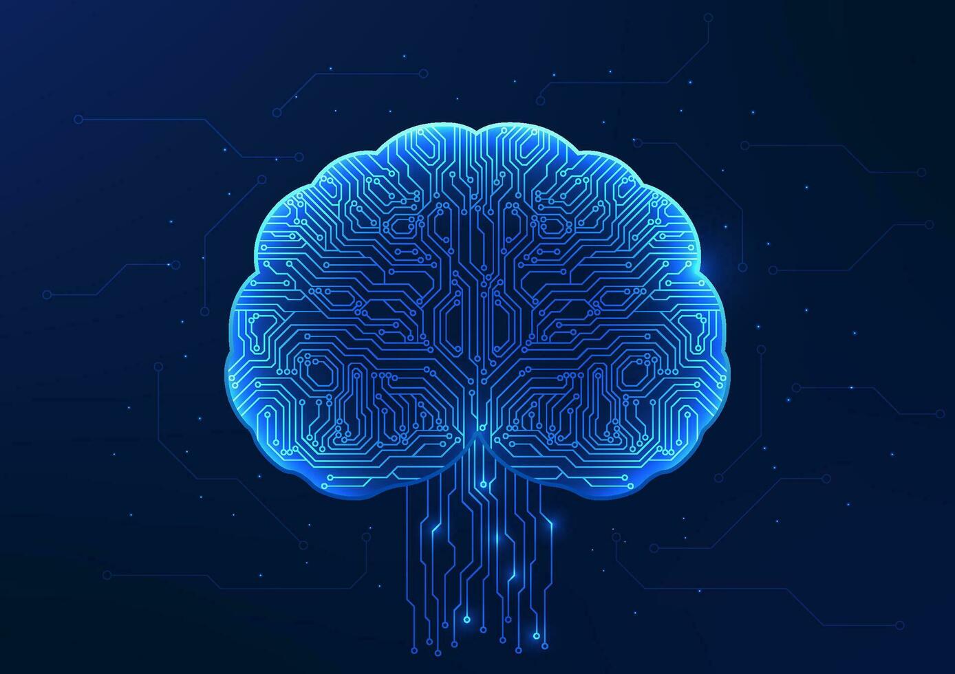 Artificial intelligence technology, or AI, is a technology that can learn by itself and respond to user needs. The brain inside is a technological circuit that connects and transmits information. vector