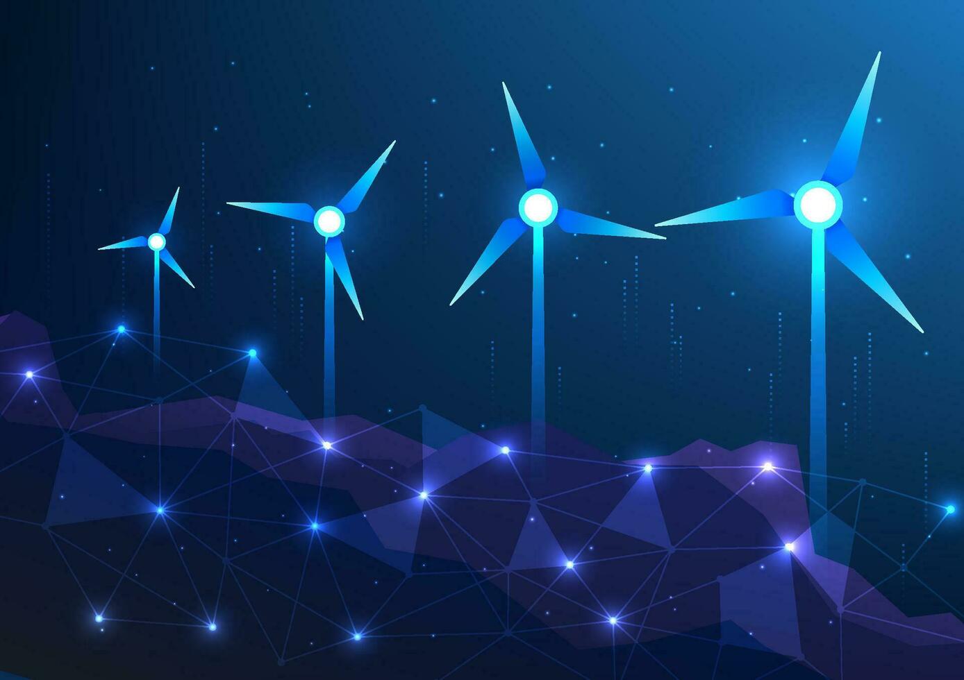 Renewable energy technology obtained from wind turbines is wind energy that produces electricity into the home. industrial factory It is clean energy that comes from nature, wind turbines with lines. vector