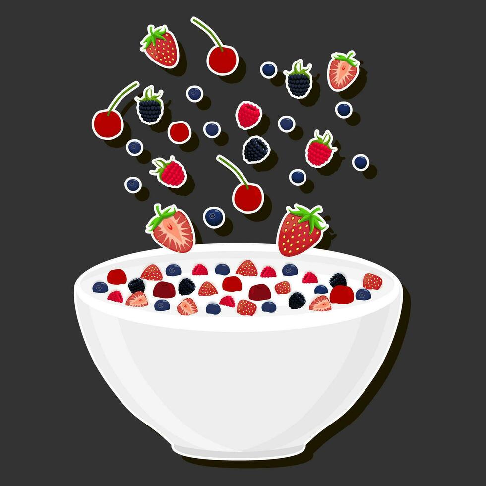 ilustración en tema grande conjunto diferente tipos postre dulce Leche cereal en cuenco vector