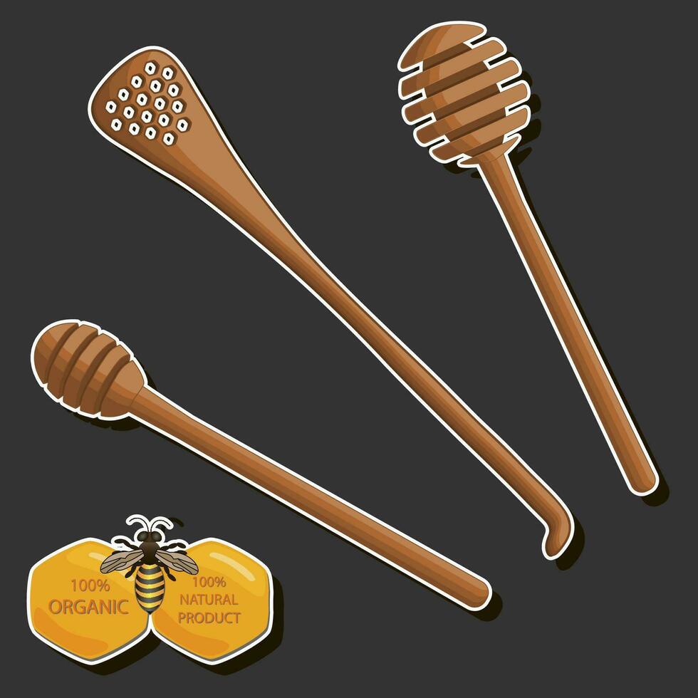 Illustration on theme sugary flowing down honey in honeycomb with bee vector