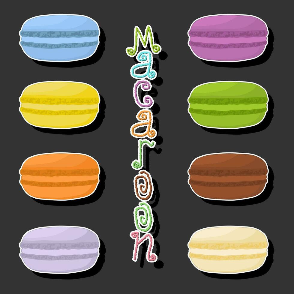 Illustration on theme big set fresh colorful macarons for morning breakfast vector