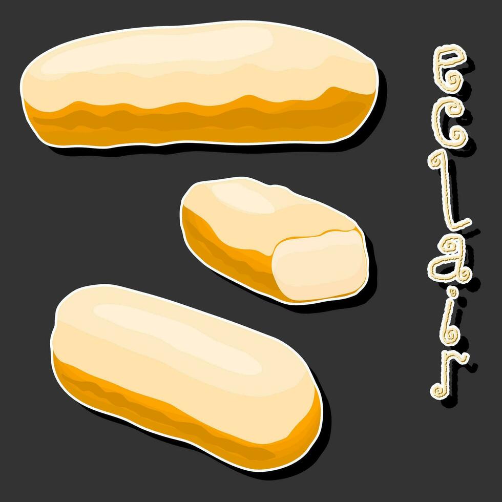 ilustración en tema Fresco dulce sabroso eclair de consistente varios ingredientes vector