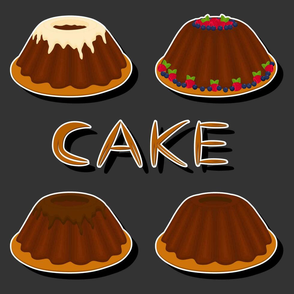 Illustration on theme big set different types dessert sweet berry cake vector