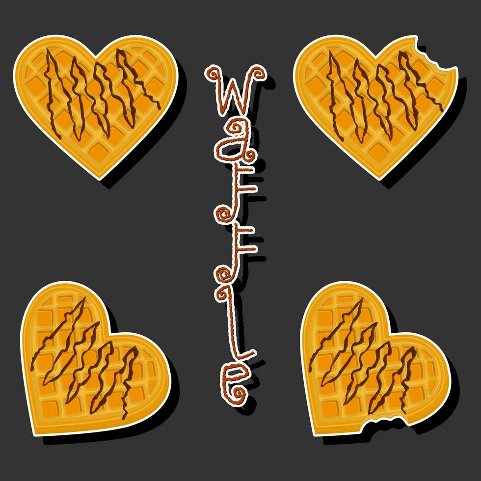 Illustration on theme big kit different types biscuit waffle with cell, dessert cookie vector