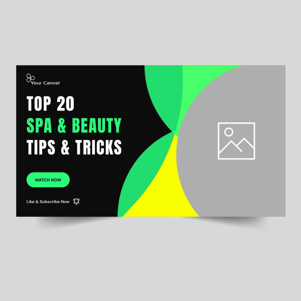 Vector illustration video thumbnail banner design, beauty and spa banner design, skin care tips and tricks video thumbnail banner design, fully customizable vector eps 10 file format