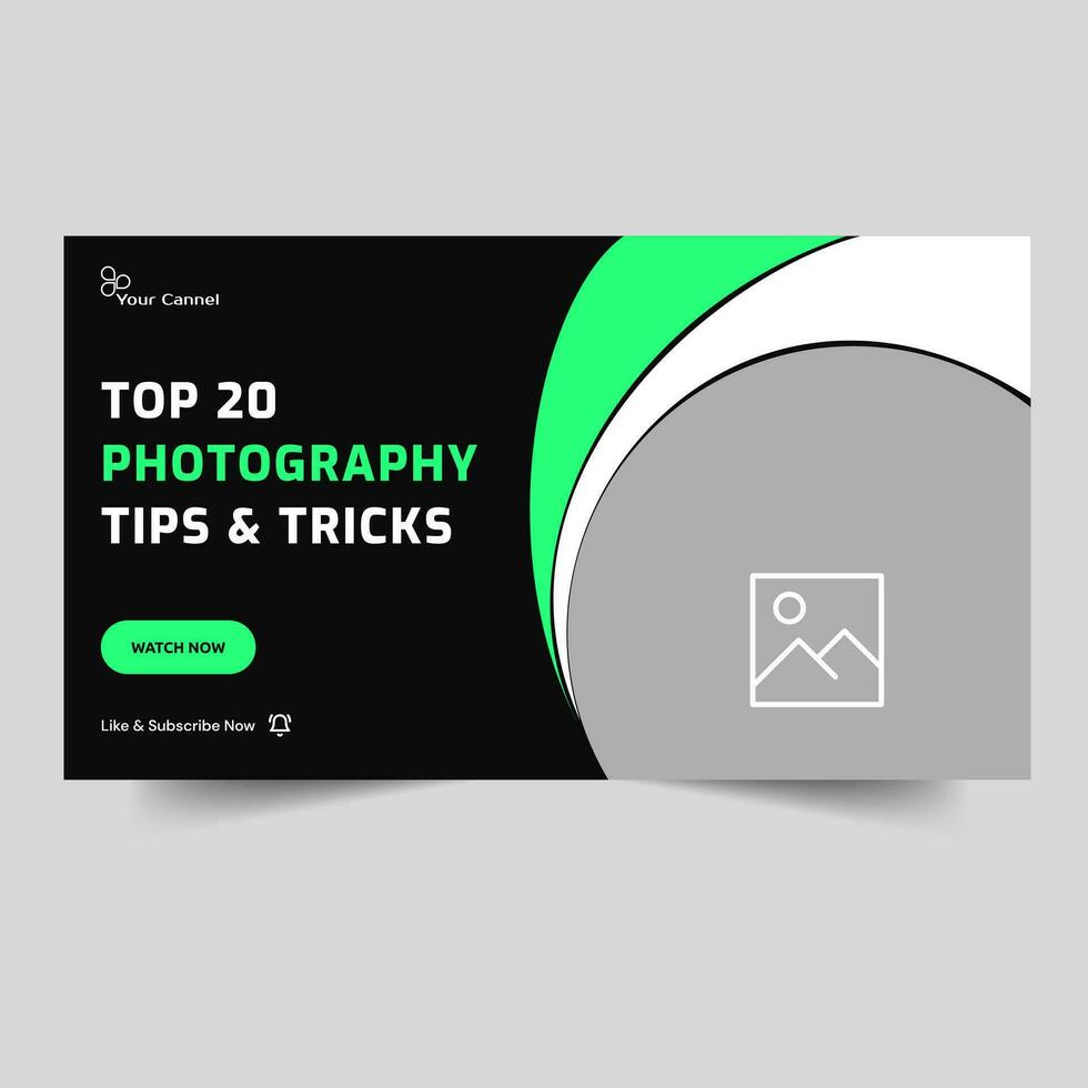 Clean and simple photography video thumbnail banner design, multipurpose photography video cover banner design, fully editable vector eps 10 file format