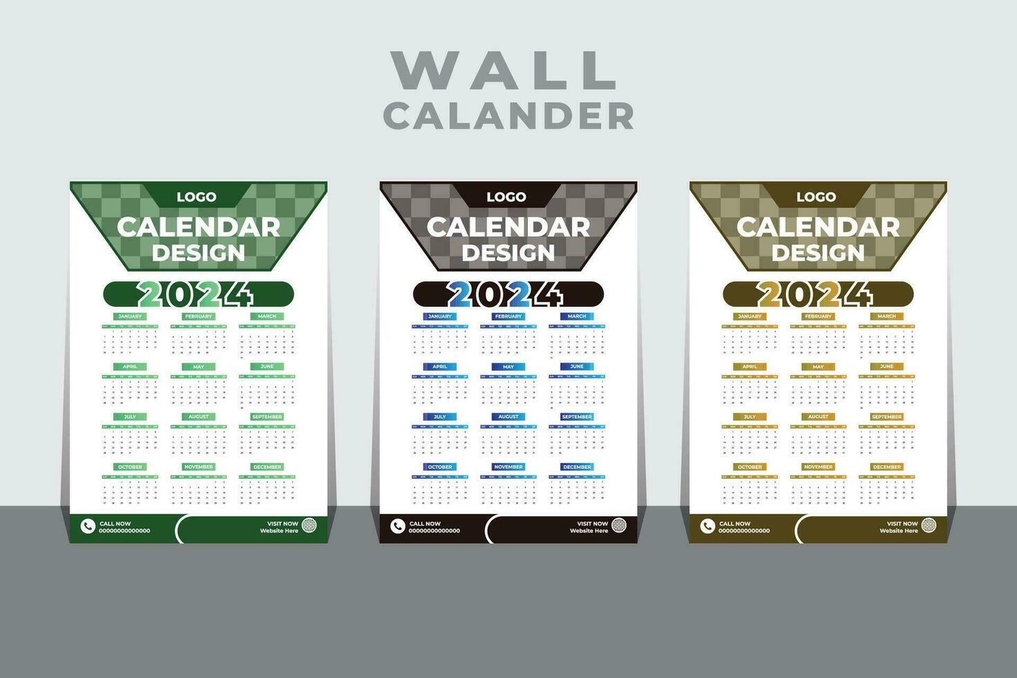 wall calander design for new year 2024. vector