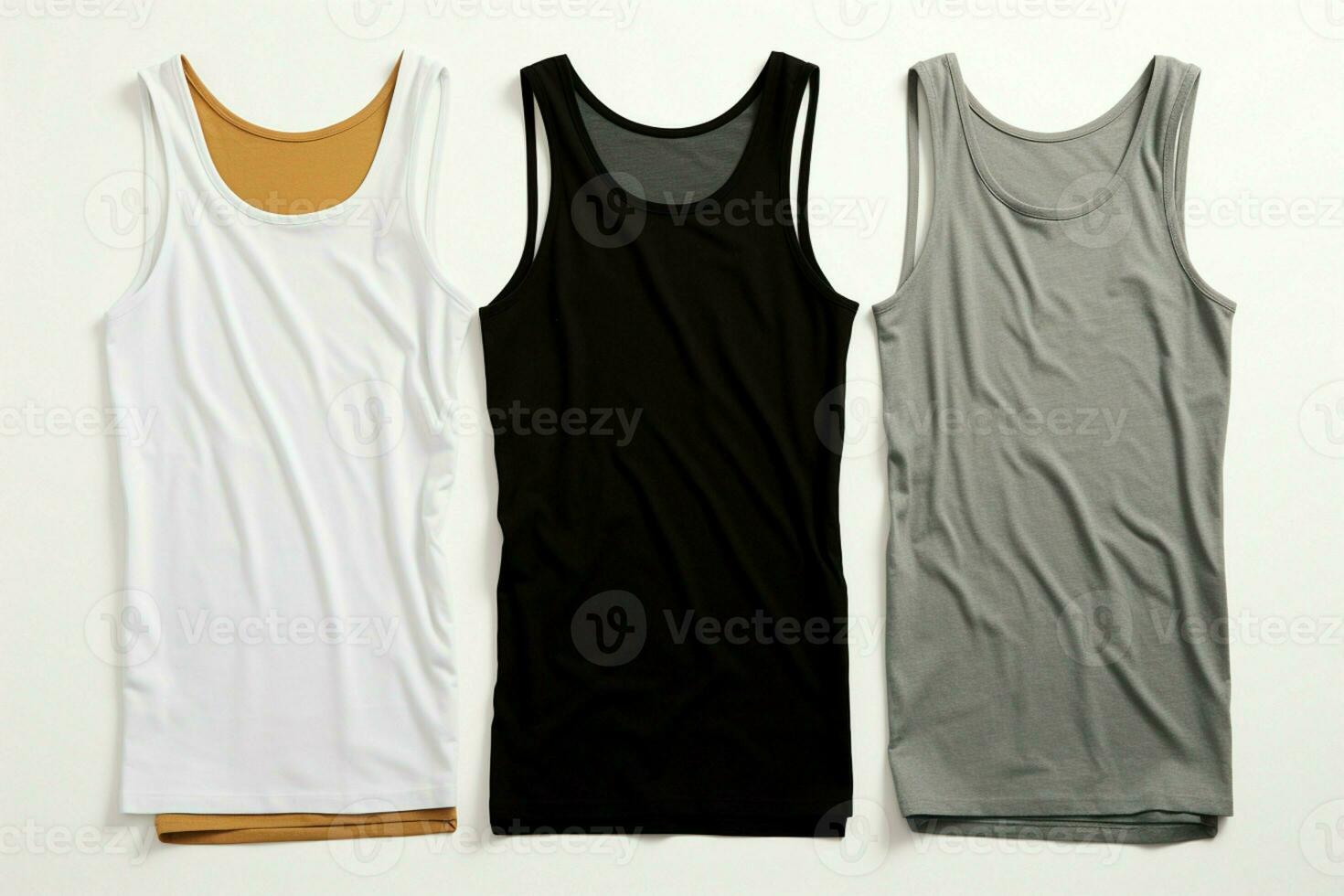 AI generated Casual collection Sleeveless t shirt set in white, grey, and black photo