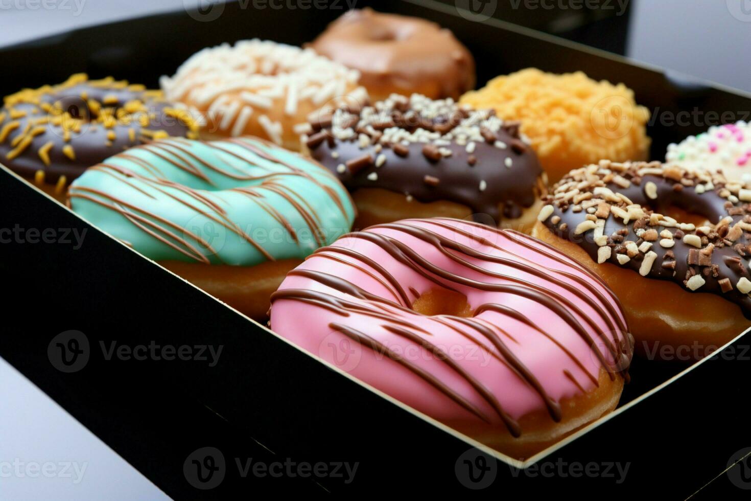 AI generated Donuts in appealing presentation after creative enhancements and edits photo