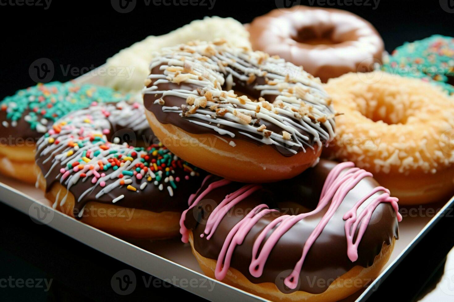 AI generated Donuts in appealing presentation after creative enhancements and edits photo