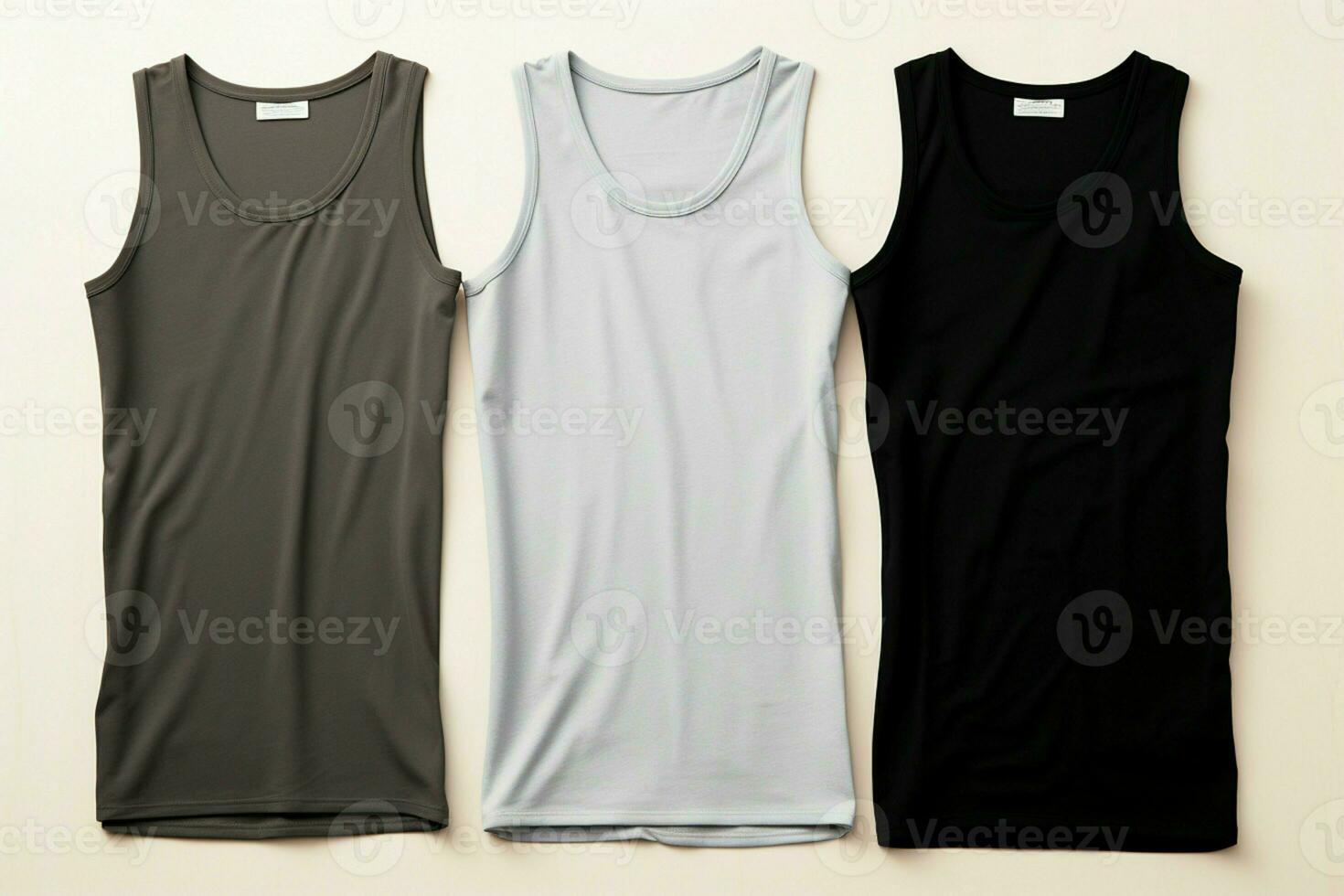 AI generated Casual collection Sleeveless t shirt set in white, grey, and black photo