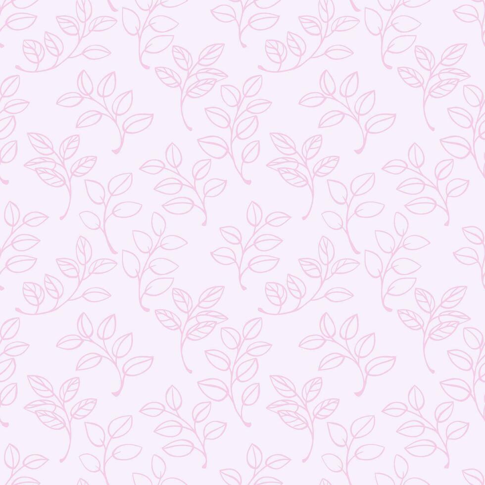 Pastel pink shape branches leaves seamless pattern. Vector hand drawn sketch lines. Simple background with leaf stems texture print. Design for textile, fashion, fabric