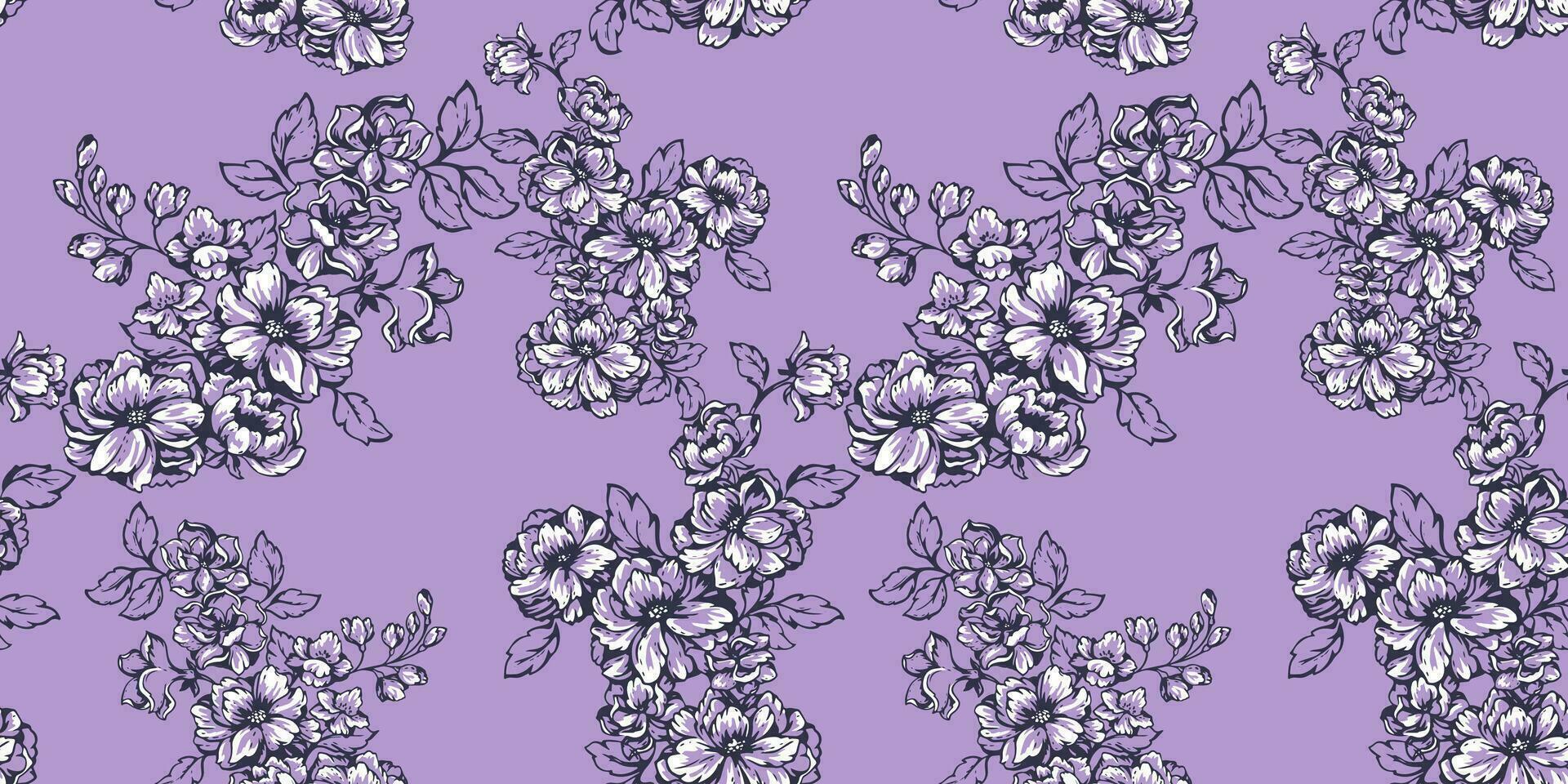 Seamless artistic, abstract floral pattern. Blooming field in many kinds flowers. Vector hand drawn lines, outlines, shape ditsy flower. Design for textile, fashion, print