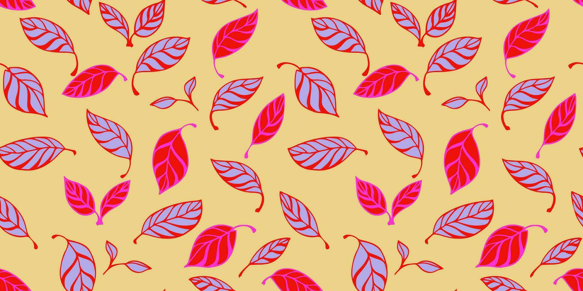 Colorful cute leaves seamless pattern.  Vector hand drawn sketch. Creative abstract leaf print. Design for textile, fashion, fabric