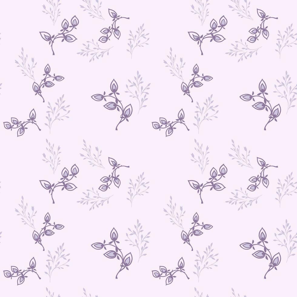 pastel ligero suavemente estilizado floral ramas sin costura modelo. sencillo creativo minúsculo hojas sucursales, gotas antecedentes. vector mano dibujado. diseño para moda, textil, tela, fondo de pantalla, superficie diseño