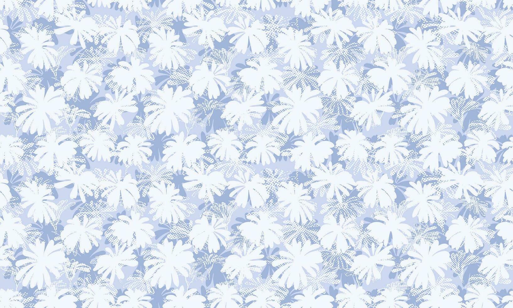 Seamless pattern with vector hand drawn silhouette flowers. White shape abstract textures flowers on a blue background. Template for textile, surface design, fabric, wallpaper, fashion