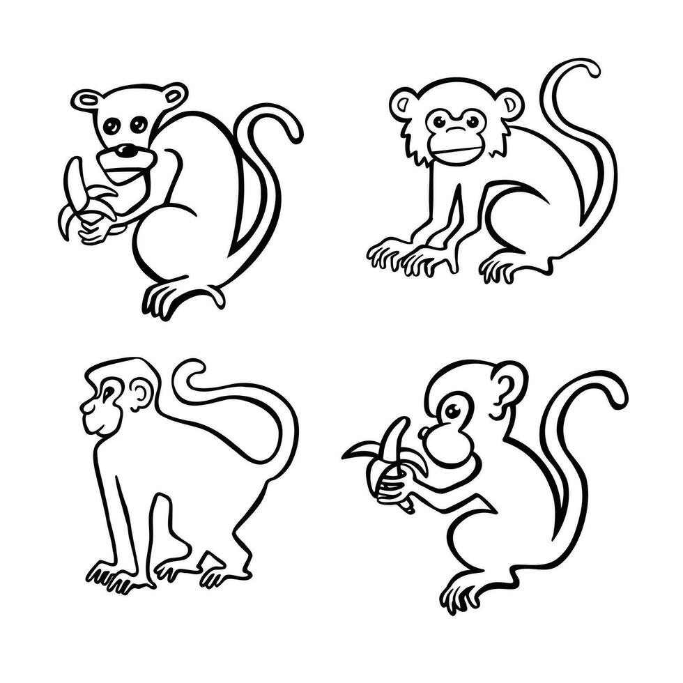 Monkey marmoset set line, symbol, vector illustration eps 10