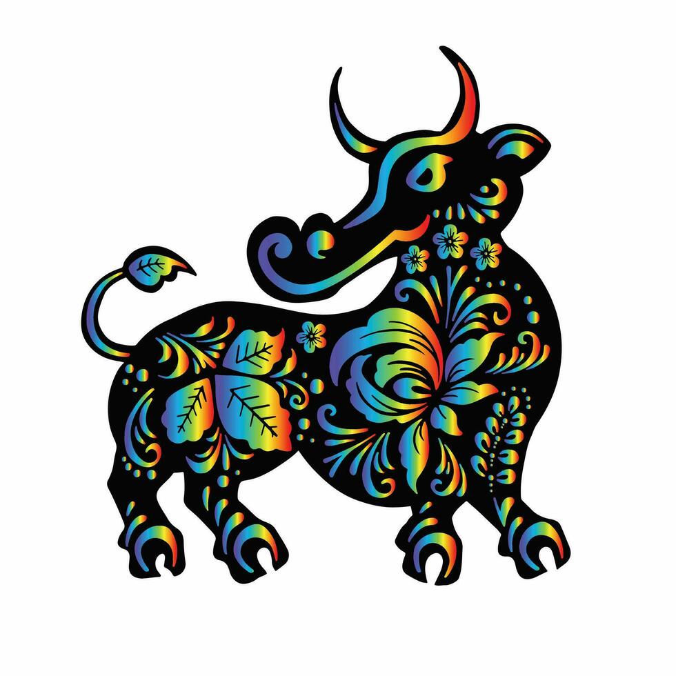 toro, Tauro con étnico ruso arco iris degradado, símbolo, vector ilustración eps 10