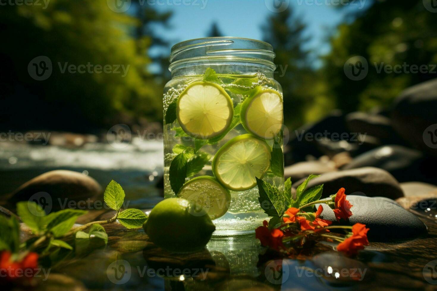 AI generated Summer indulgence Nature drink, food, water, green color, and ice photo