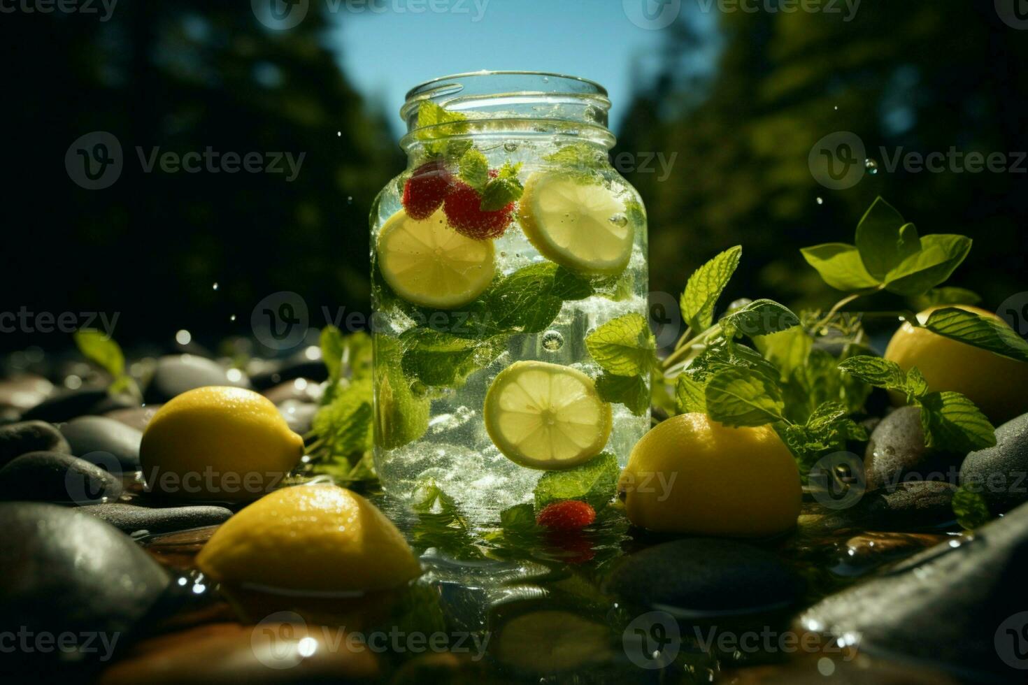 AI generated Summer freshness Nature inspired drink, food, water, green, and ice photo