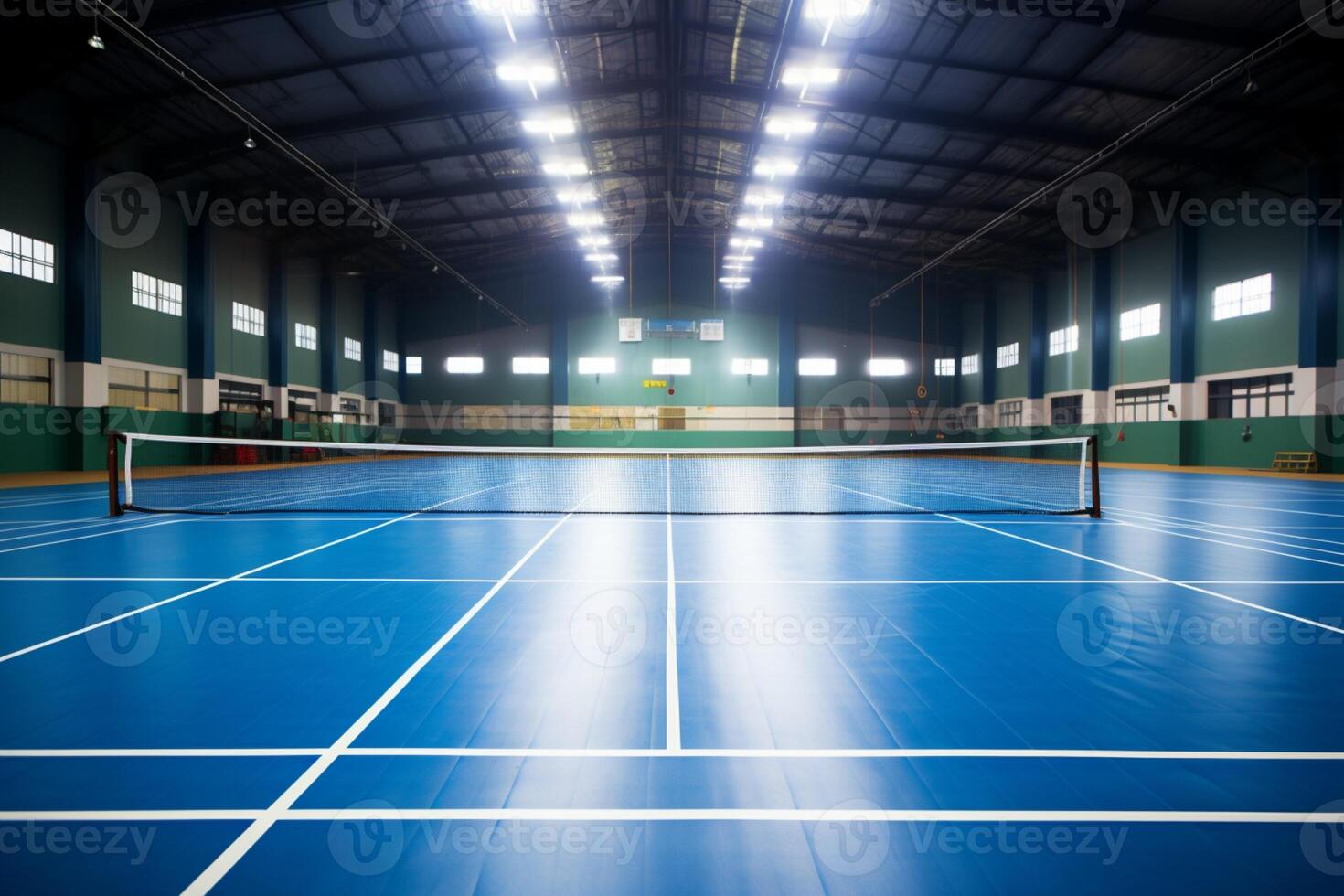 AI generated Athletic setting Indoor badminton court for sports and AI generated Athletic setting Indoor badminton court for sports and