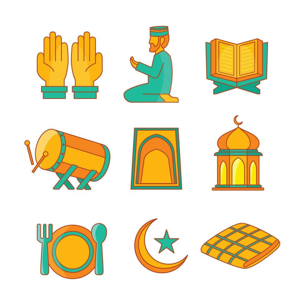 islamic ramadan icon set vector template