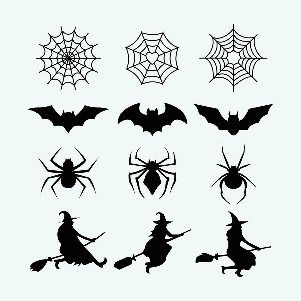 simple template black silhouettes of halloween symbols and attributes vector
