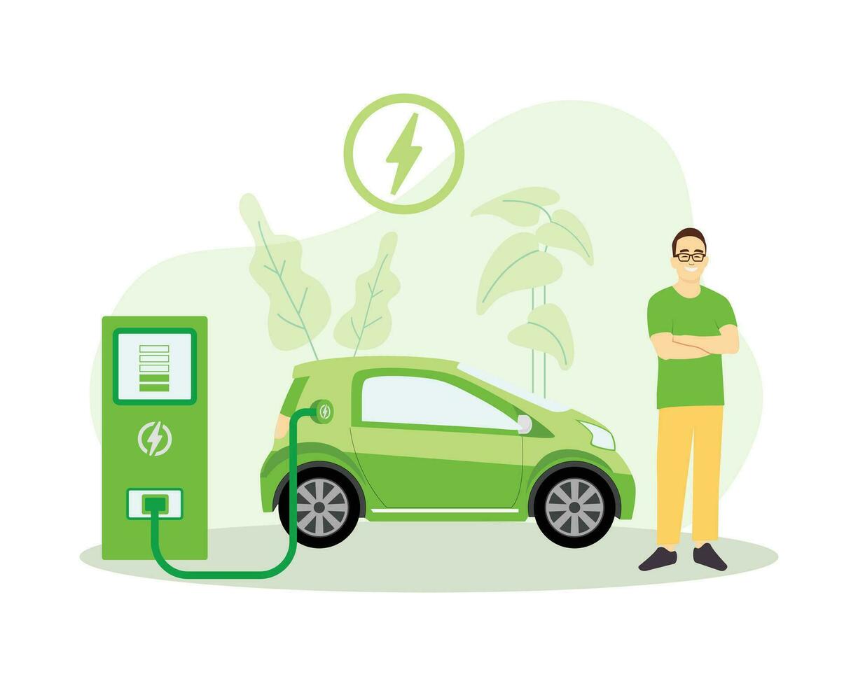 Green hybrid vehicle eco living illustration template vector