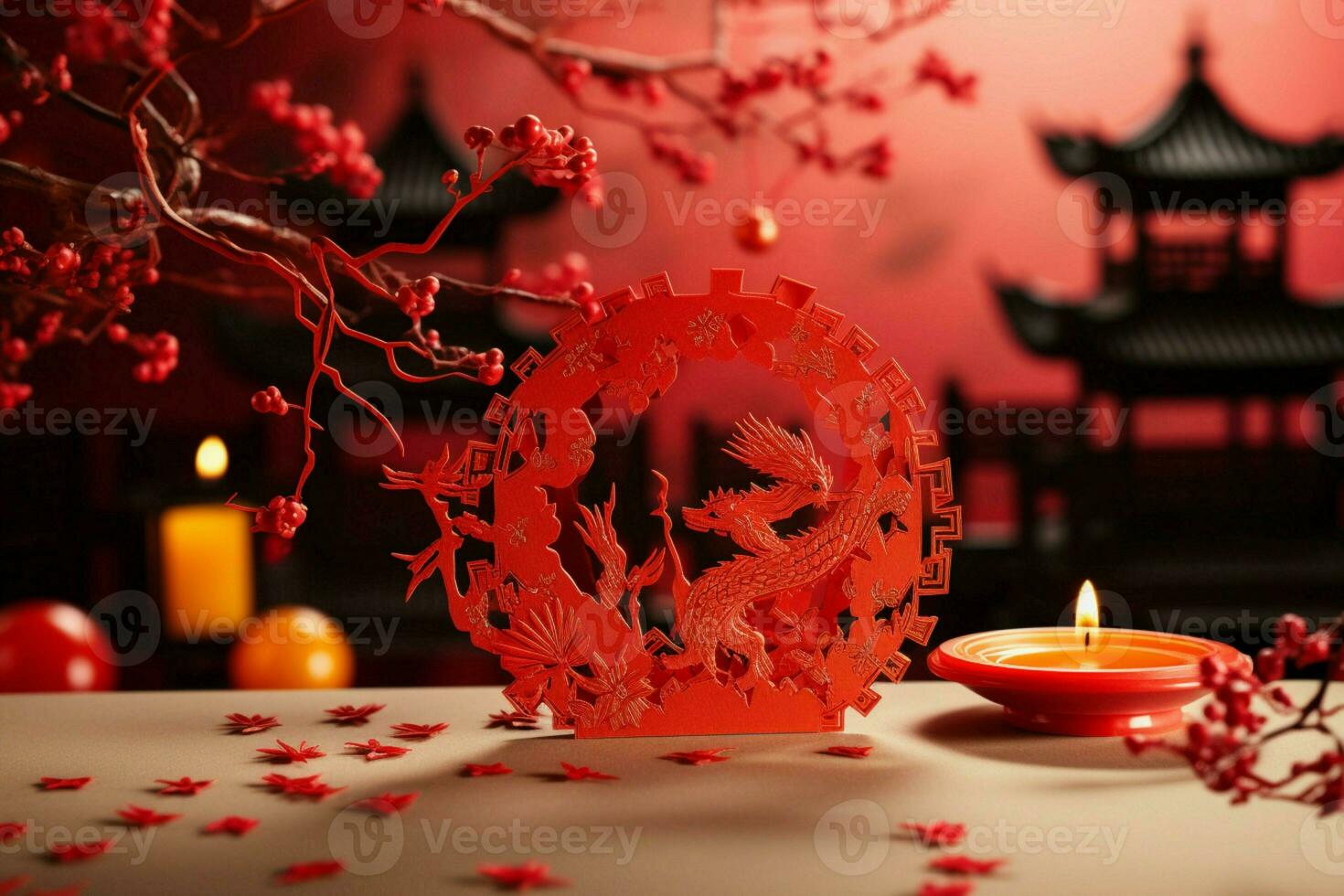 AI generated Welcoming celebration Conceptual invitation for a Happy Chinese New Year photo