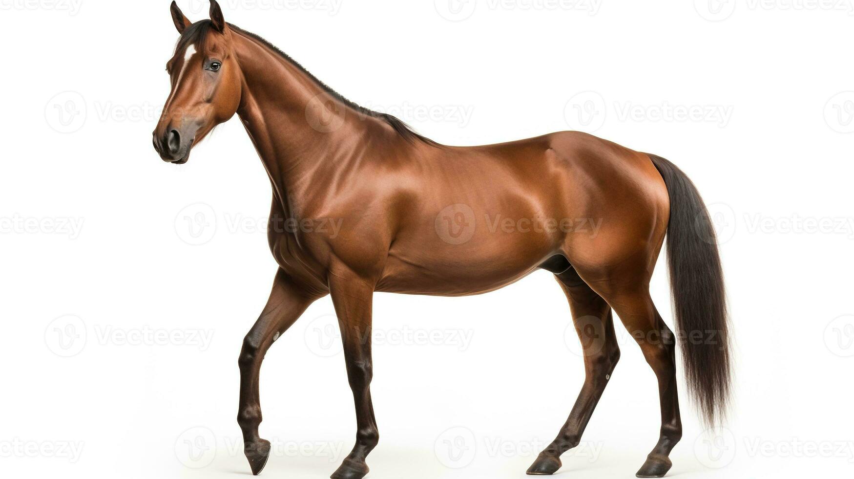 AI generated Bay Horse on White Background. Animal, Mammal, Ranch, Pet photo